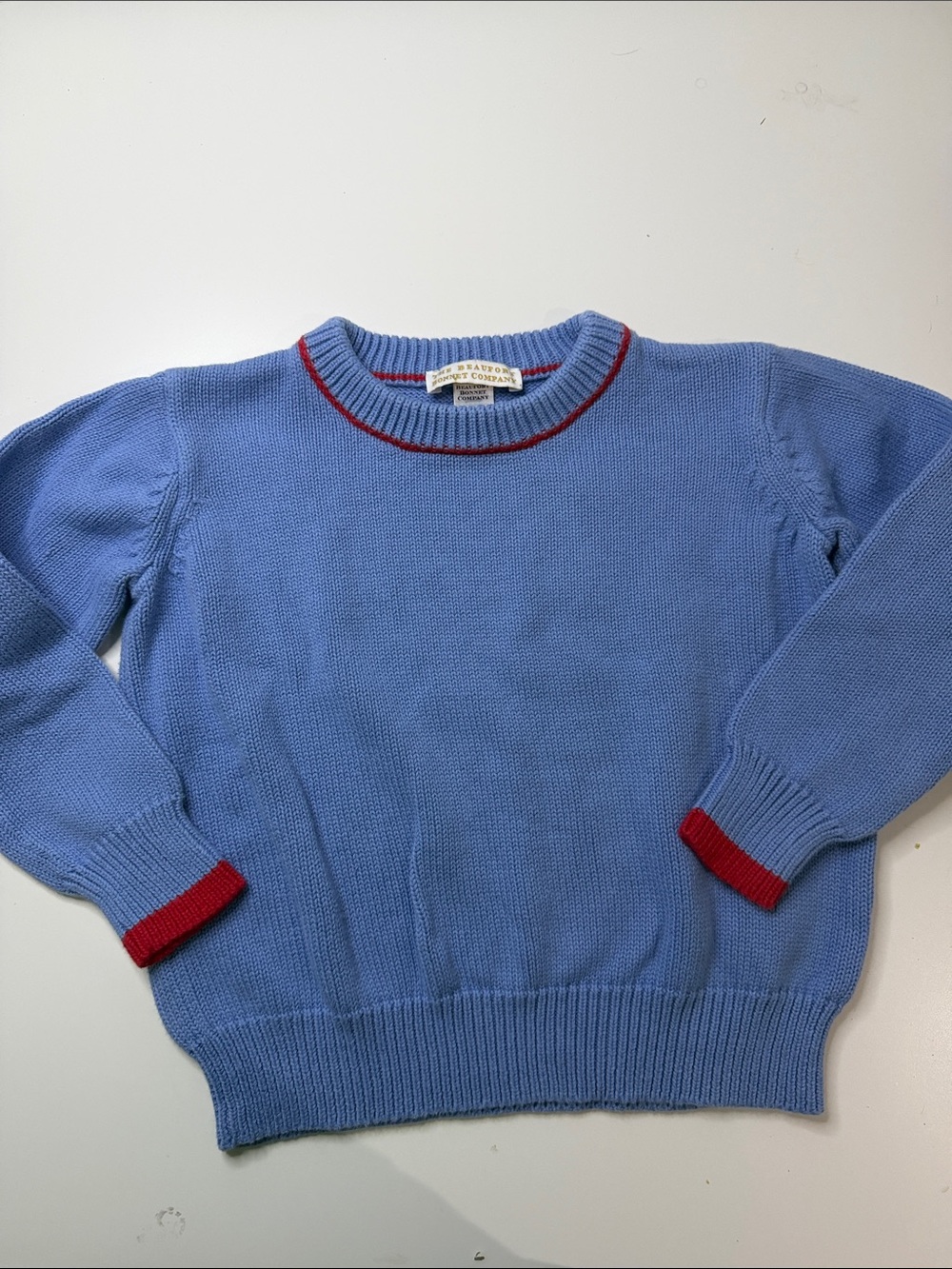 The Beaufort Bonnet Company Light Blue Sweater with Red Trim